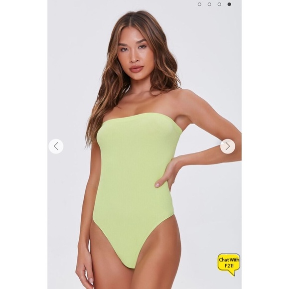 NWT Forever 21 Neon yellow green ribbed tube bodysuit - Picture 2 of 9